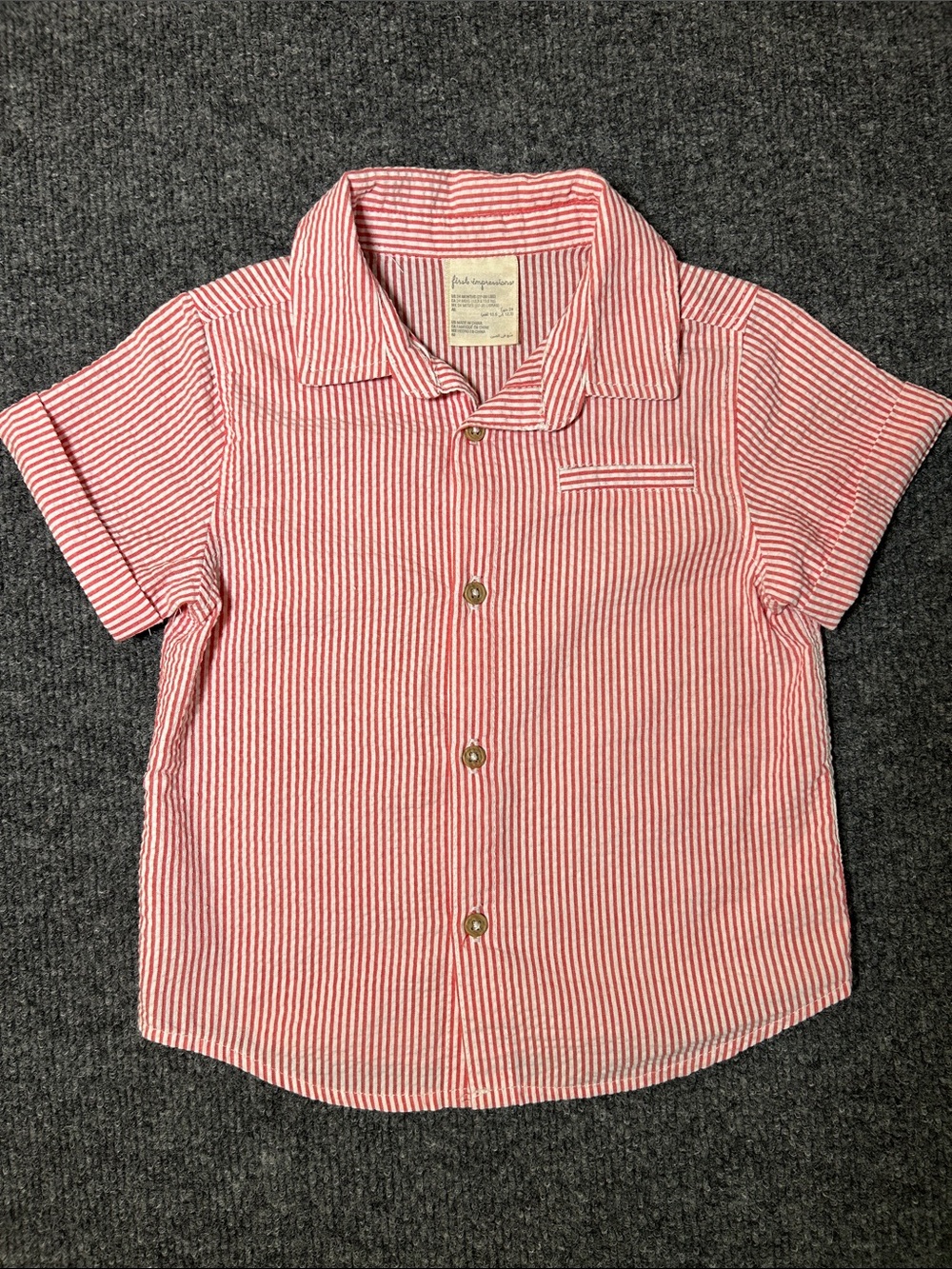 First Impressions Salmon (Red/Pink)White Striped Short-Sleeve Button-Down Sz 24M
